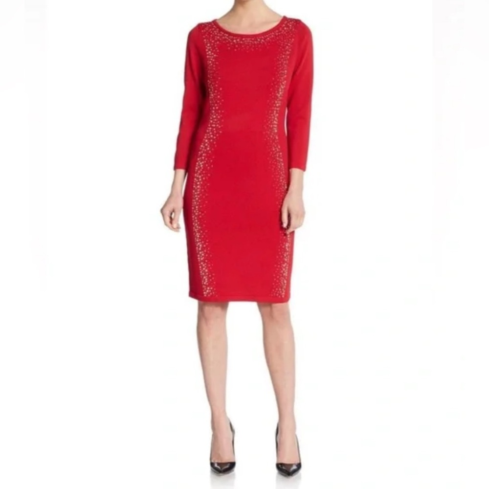 Calvin Klein Scarlet Dress with Metallic Details - Picture 2 of 10